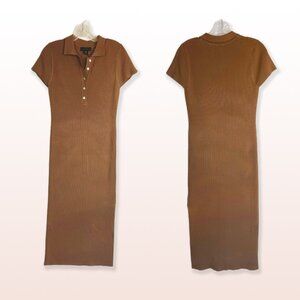House of Harlow Brown Knit Maxi Dress Polo Collar Button Down Front Size M